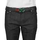 DOLCE & GABBANA DG Logo Metal Buckle Leather Belt Black Green Size 38