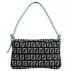 FENDI Zucchino Mini Baguette Black Canvas Blue Leather Shoulder Bag