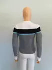 CHANEL White/Black/Turquoise Crew Neck Pullover Sweater