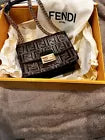 Brand New Fendi Black/brown Zucca Embossed Leather Small Kan U Shoulder Bag..