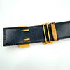 HERMES H Logo Reversible Belt Gold Hardware Beige x Navy Blue Leather Authentic