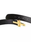 Tom Ford Men’s Black Leather Gold Metal T-Buckle Decorated Belt 34”/85cm