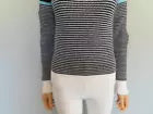 CHANEL White/Black/Turquoise Crew Neck Pullover Sweater