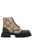 Gucci GG Boots Men's Beige & Black Canvas & Rubber Upper Sole 100% Auth