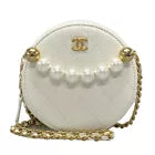 Auth CHANEL Matelasse AP0999 White/Gold Lambskin Shoulder Bag