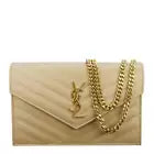 YVES SAINT LAURENT Cassandre Leather Chain Crossbody Bag Beige