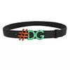 DOLCE & GABBANA DG Logo Metal Buckle Leather Belt Black Green Size 38