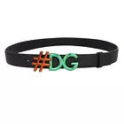 DOLCE & GABBANA DG Logo Metal Buckle Leather Belt Black Green Size 38