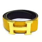 Auth HERMES H Belt - Yellow Black Veau Graine Couchevel Box Calf Square A Belt