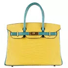 Hermès 30cm Birkin HSS Mimosa/Bleu Paon Crocodile Brushed Gold Hardware