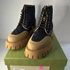 Gucci GG Boots Mens Size 11  Beige & Black Canvas & Rubber Upper Sole 100% Auth