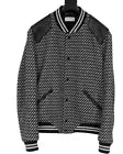 Saint Laurent Mens Teddy Bomber Jacket Size 54 XL Black White Chevron Wool