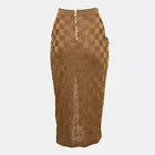 Balmain Brown Woven Patterned Jersey Pocket Detail Midi Skirt S