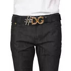 DOLCE & GABBANA DG Logo Metal Buckle Leather Belt Black Gold Silver Size 38