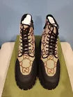 Gucci GG Boots Men's Beige & Black Canvas & Rubber Upper Sole 100% Auth