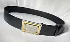 Authentic Dolce & Gabbana Logo Plate Buckle Leather Belt Black x Gold × Silver 34