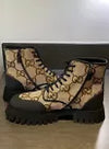 Gucci GG Boots Men's Beige & Black Canvas & Rubber Upper Sole 100% Auth