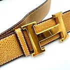 HERMES H Logo Reversible Belt Gold Hardware Beige x Navy Blue Leather Authentic