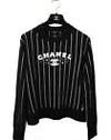 CHANEL Black & White Striped Cashmere CC SWEATER * FR 46 /US 12