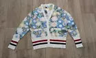 THOM BROWNE Stripe Trim Floral Cashmere Cardigan Sweater 4 US XL