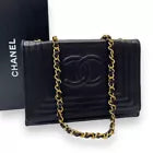 Chanel Coco Mark Lambskin Chain Shoulder Bag Black Auth