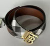 Burberry TB Leather Dark Birch Reversible Belt 36/90 Italy NWT