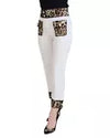 Dolce & Gabbana  Women's Leopard Print Trimmed Rose Brocade Pants-White