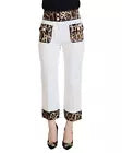 Dolce & Gabbana  Women's Leopard Print Trimmed Rose Brocade Pants-White