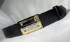 Authentic Dolce & Gabbana Logo Plate Buckle Leather Belt Black x Gold × Silver 34