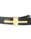 Tom Ford Men’s Black Leather Gold Metal T-Buckle Decorated Belt 34”/85cm