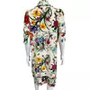 GUCCI White Silk Floral Snake Print Bow Accent Knee Length Long Sleeve Dress S