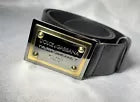 Authentic Dolce & Gabbana Logo Plate Buckle Leather Belt Black x Gold × Silver 34