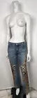 ROBERTO CAVALLI BLUE EMBROIDERED CUT OUT JEANS