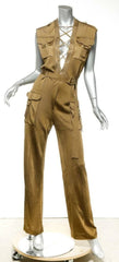 Brown jumpsuit with vest on a mannequin against a white background