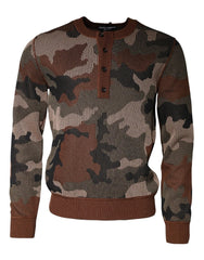 Camouflage sweater with brown accents on a white background