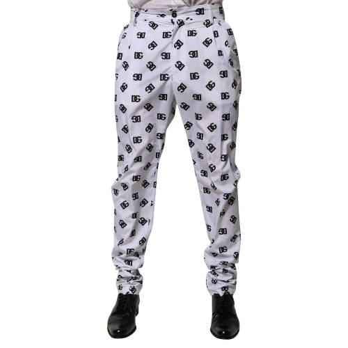 White pants with black pattern on a white background