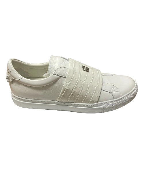 White sneaker with a strap on a light gray background