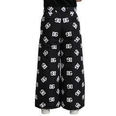 Black pants with white logos on a white background