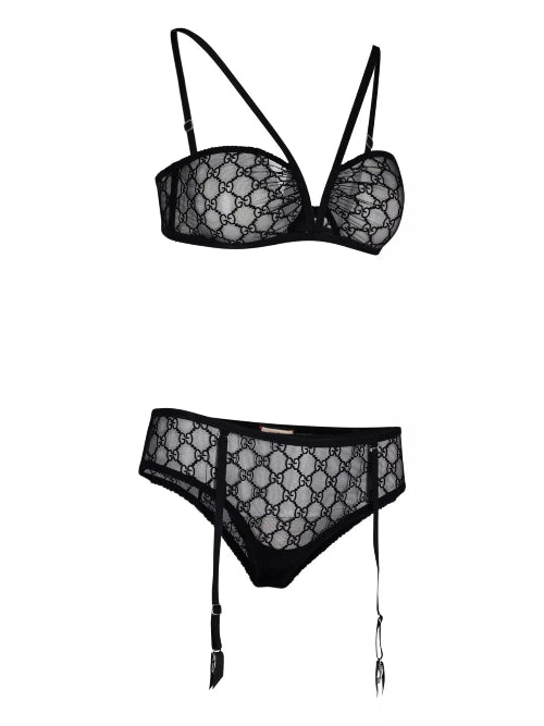 GUCCI GG Star Tulle Lingerie Set - Black