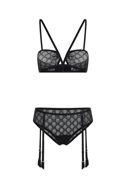 GUCCI GG Star Tulle Lingerie Set - Black