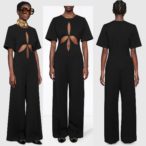 GUCCI BLACK CUT-OUT PETAL JUMPSUIT