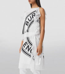 Burberry 100% Silk Lace Logo Print Midi Dress