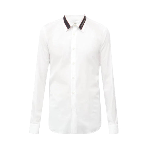 White shirt with black trim on a white background