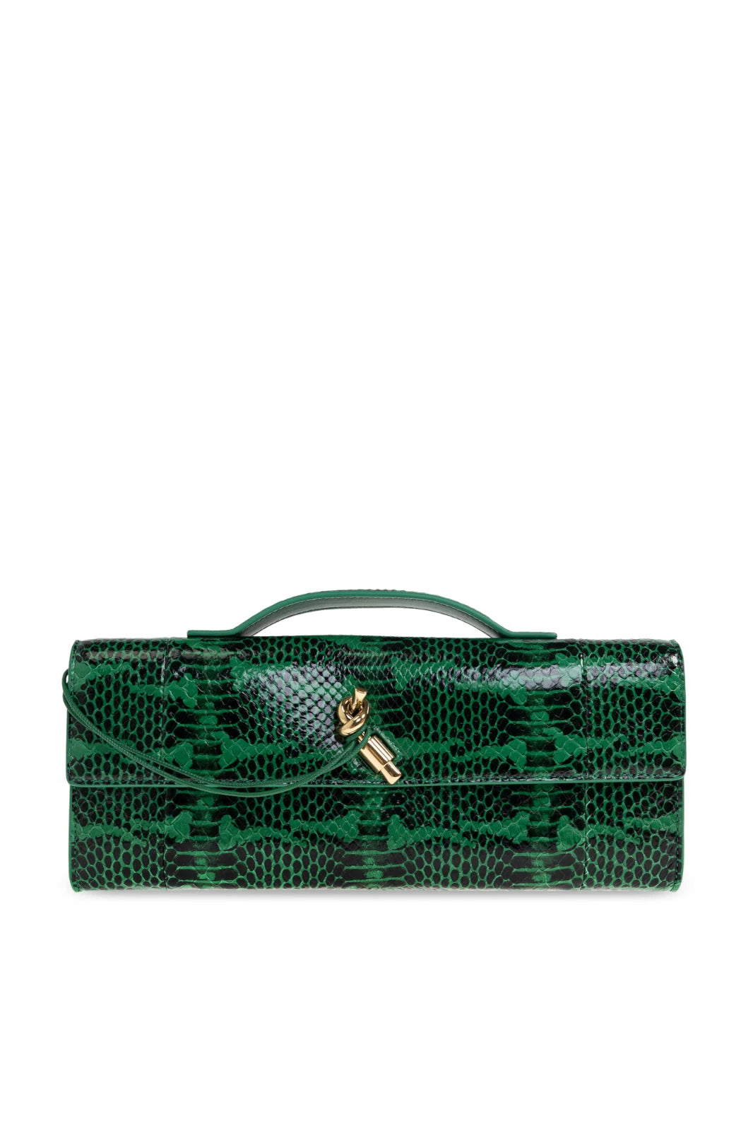 Bottega Veneta Andiamo Green Embossed Leather Top Handle Clutch