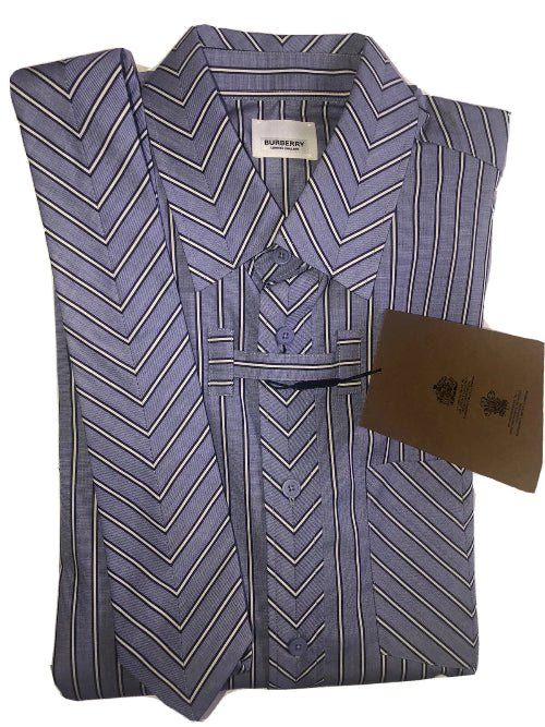 A men's short-sleeve knit polo shirt in a textured gray and white pattern, shown folded with a brown paper hangtag attached.