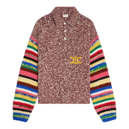 CELINE Men's Bordeaux Mouline Cotton Polo Sweater - NWT