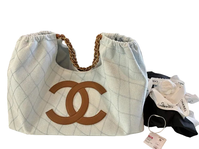 Chanel CC Coco Cabas Beach Tote Hobo Denim Shoulder Bag