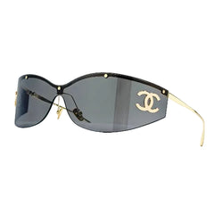 Chanel CHA7187 Shield Sunglasses Gold Frame Black Lens CC Logo Women Italy