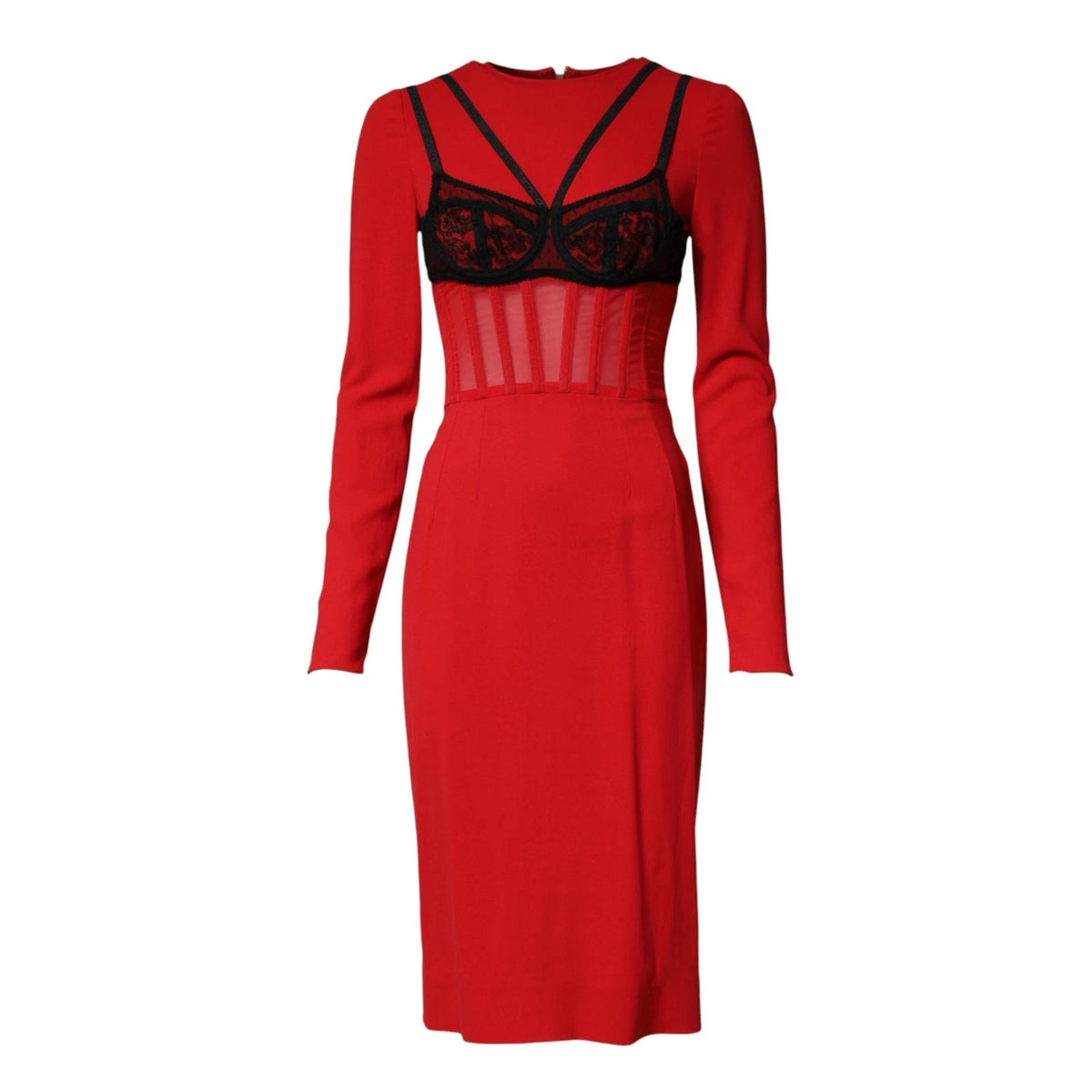 Dolce & Gabbana Black/Red Contrasting Bra Cady Midi Dress