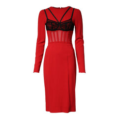 Dolce & Gabbana Black/Red Contrasting Bra Cady Midi Dress